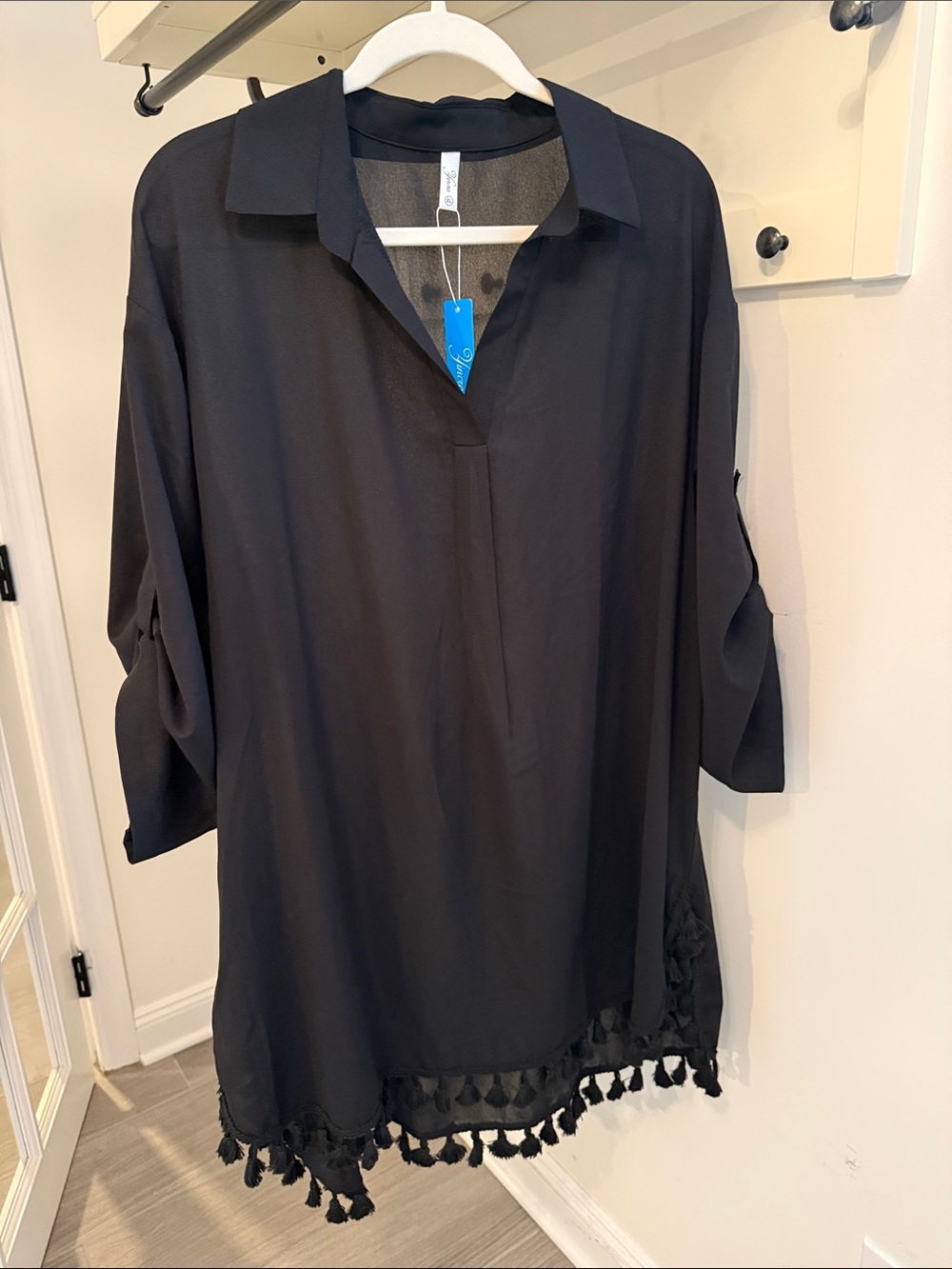 Black Tassel Hem Tunic Top